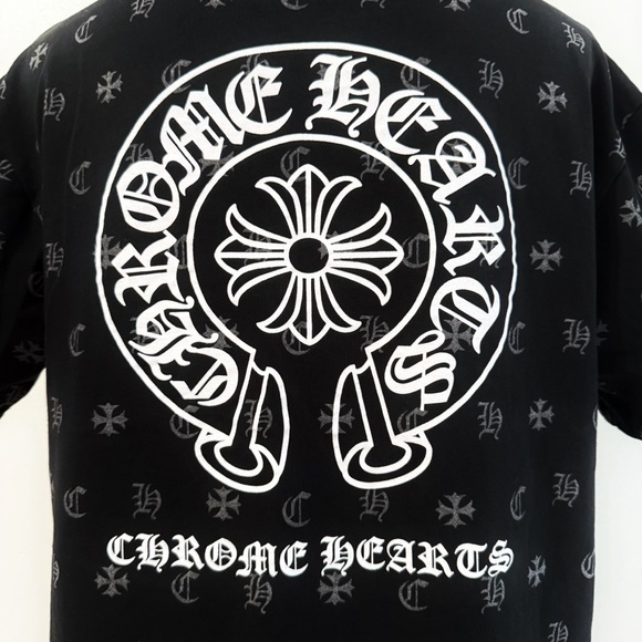 CHROME HEARTS BLACK GRAY WHITE LOGO PRINT CREWNECK SHORT SLEEVE TEE SHIRT - Picture 5 of 9